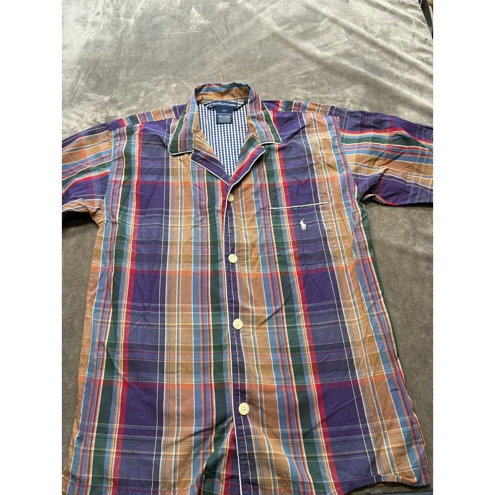 Polo Ralph‎ Lauren Mens Plaid Pajama Shirt Sleepwear Top Button Up M